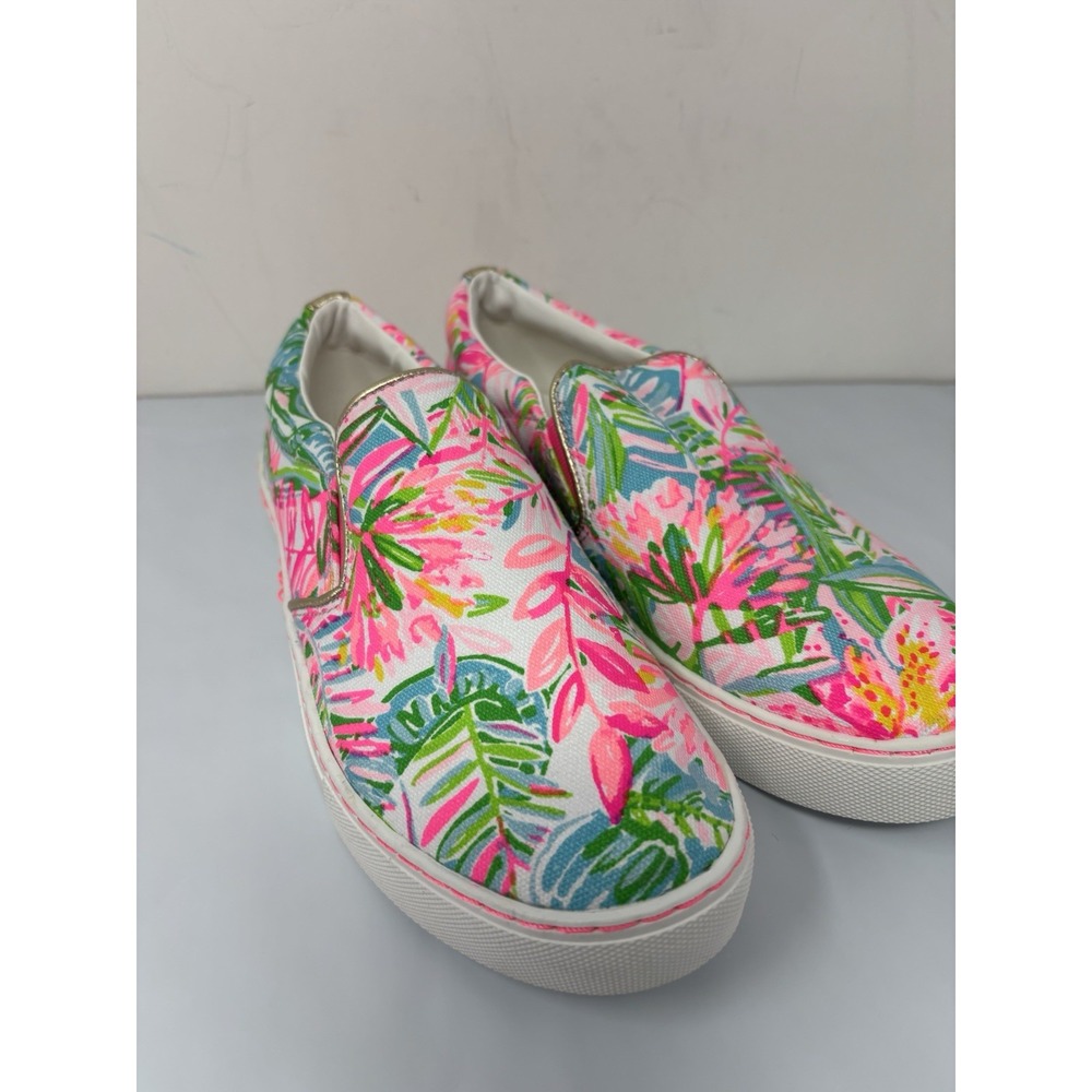 LILLY PULITZER Julie Sneakers Canvas Slip Ons Pop Up Lilly Of Jungle Size 7.5